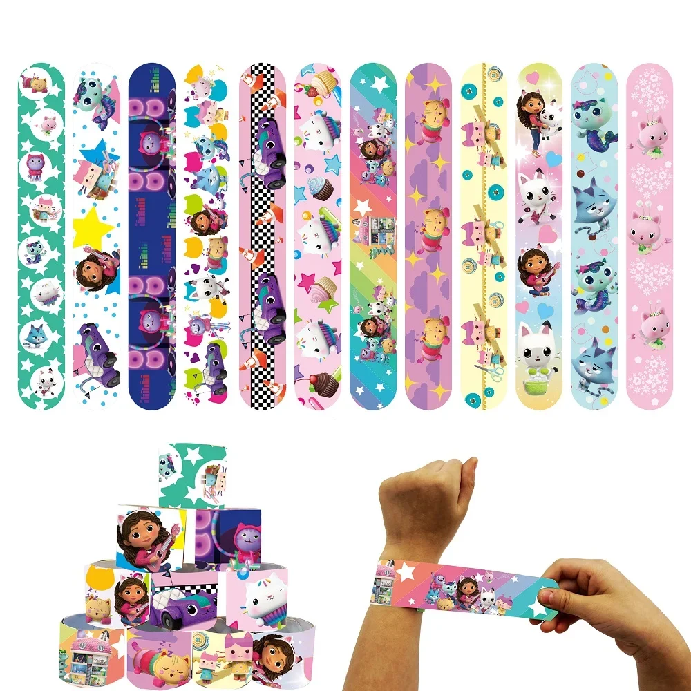 12pcs Gabby Dollhouse Slap Bracelets Cats Party Favors Birthday Party Gifts Baby Shower Decorations Snap Band for Kids Girls Boy