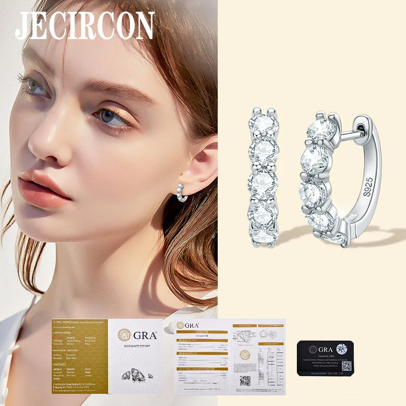 

JECIRCON Total 2ct Full Moissanite Hoop Earrings for Women S925 Sterling Silver Temperament Ear Jewelry New Fashion Light Luxury