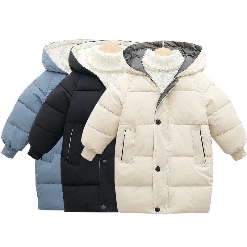 

1pcs Boys Girls Cotton-Padded Coats Kids Long Down Autumn Winter Teen Cotton Clothes Outerwear Big Children Thicken Warm Jacket