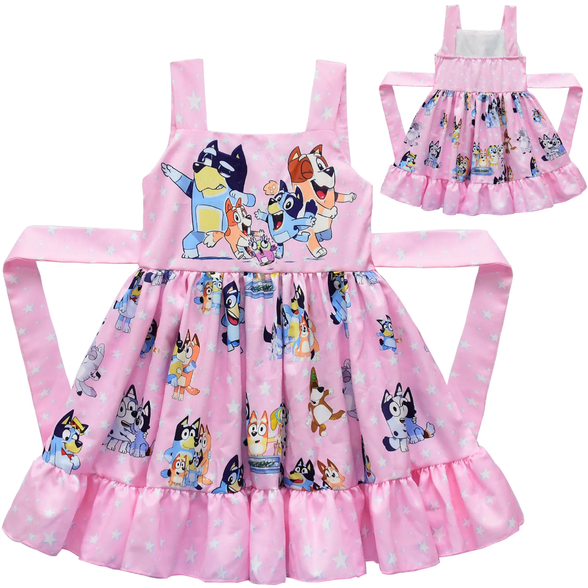 Anime Bluey children\'s dress cute bingo family print suspender princess dress birthday gift summer dress girl new clothes