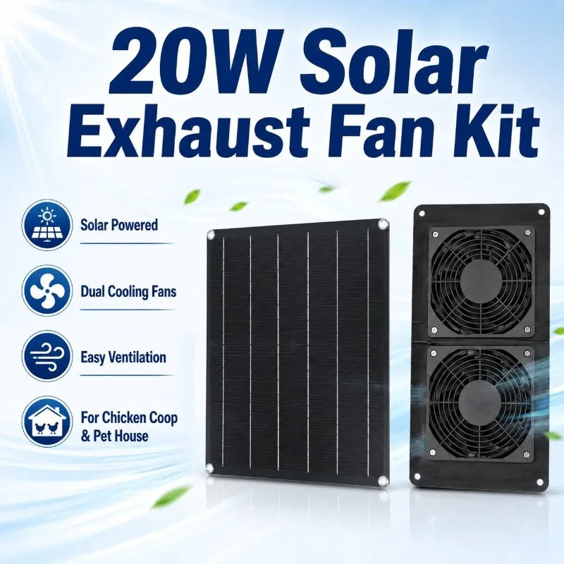 20W Solar Powered Exhaust Fan Dual Ventilation System for Chicken Coop Pet House Dog Kennel Greenhouse Air Circulation