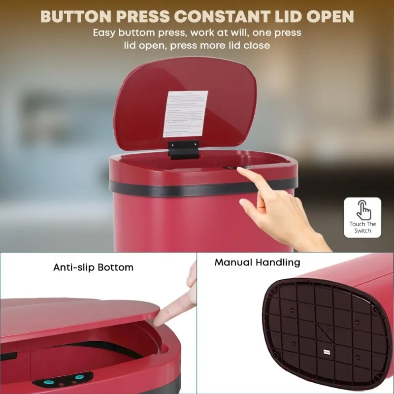 سلة مهملات المطبخ الأوتوماتيكية التي تعمل باللمس 13 جالون 50 لتر مع غطاء سلة المهملات المحمولة لمكتب غرفة نوم الحمام
