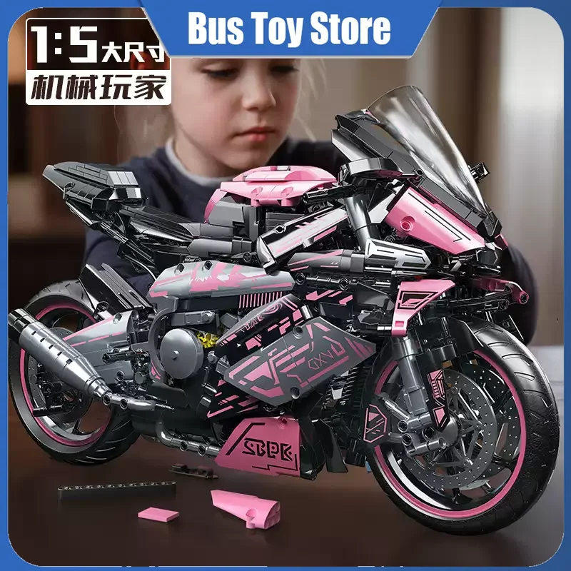 Rosa High Tech City Sports Rapid Racing Motocicletta Moto Moc Modello modulare in mattoni Blocchi di costruzione Regali per ragazzi Giocattoli