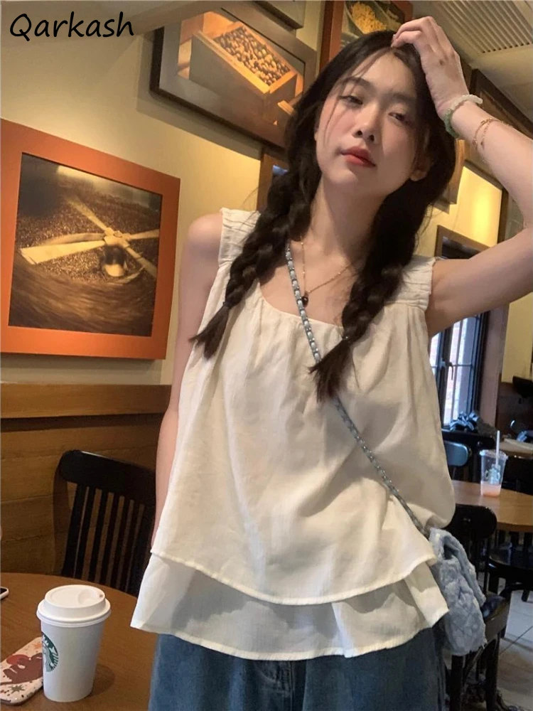 

Блузки женские Fairycore Sweet Folds летние без рукавов девичьи нежные Harajuku корейский стиль свободные повседневные популярные темпераментные однотонные