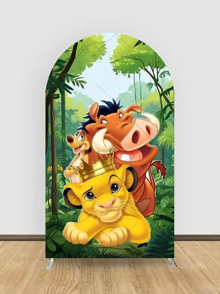 Toile de fond en tissu élastique « Le Roi Lion Simba » pour la première fête d'anniversaire de bébé, décoration de studio photo