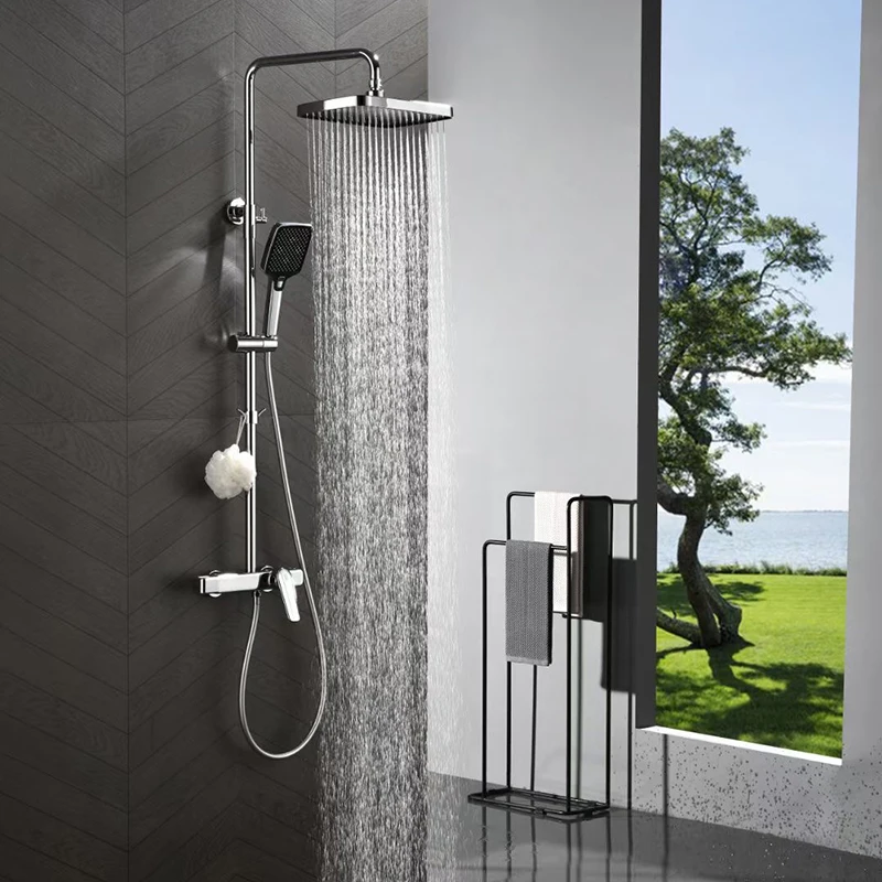 Luxury Modern Brass System Three Functions Single Handle Wall Mount Bath Shower Douche Set Slide Bar Shower Set