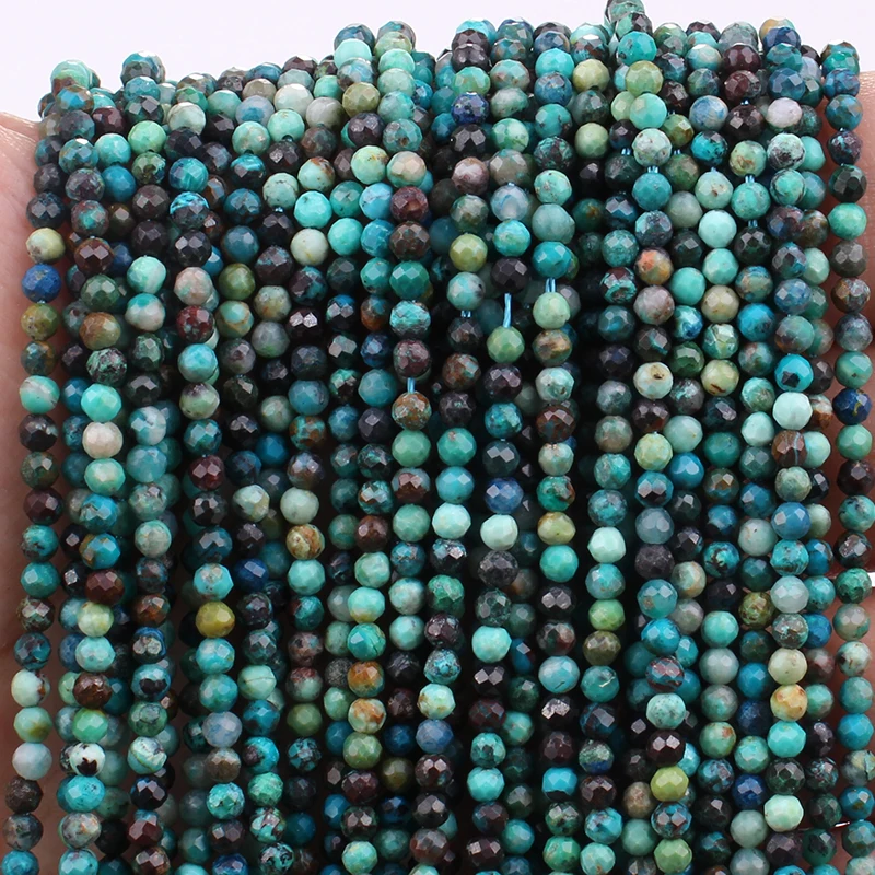 Cuentas de turmalina de ciruela facetadas naturales, pequeñas cuentas sueltas de apatita de Diopside para la fabricación de joyas, pulsera y collar, 2mm