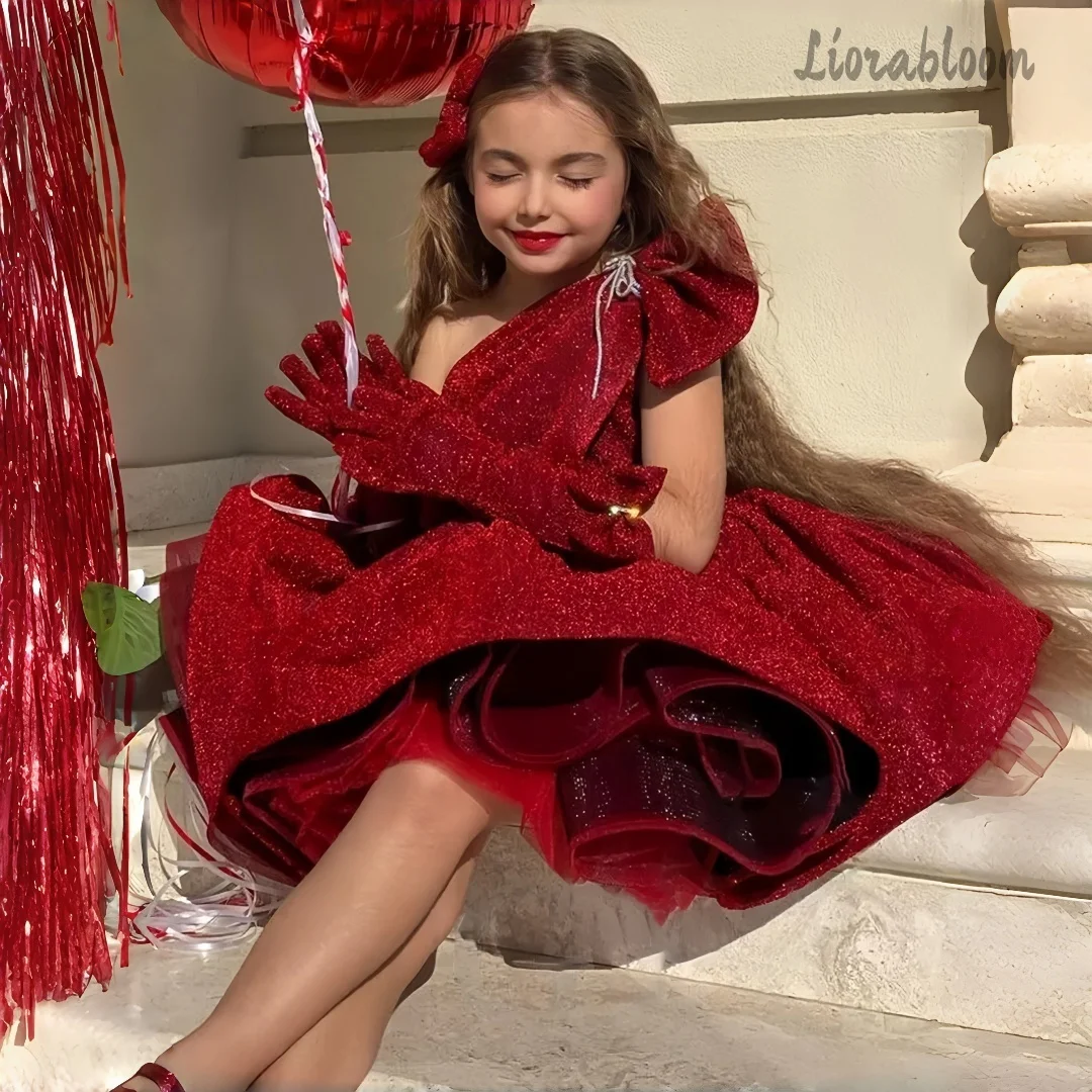 

Red Children's Evening Gown Queen-Style Flower Girl Dress Exquisite Formal Wear Everyday Dress Children's Hosting Attire