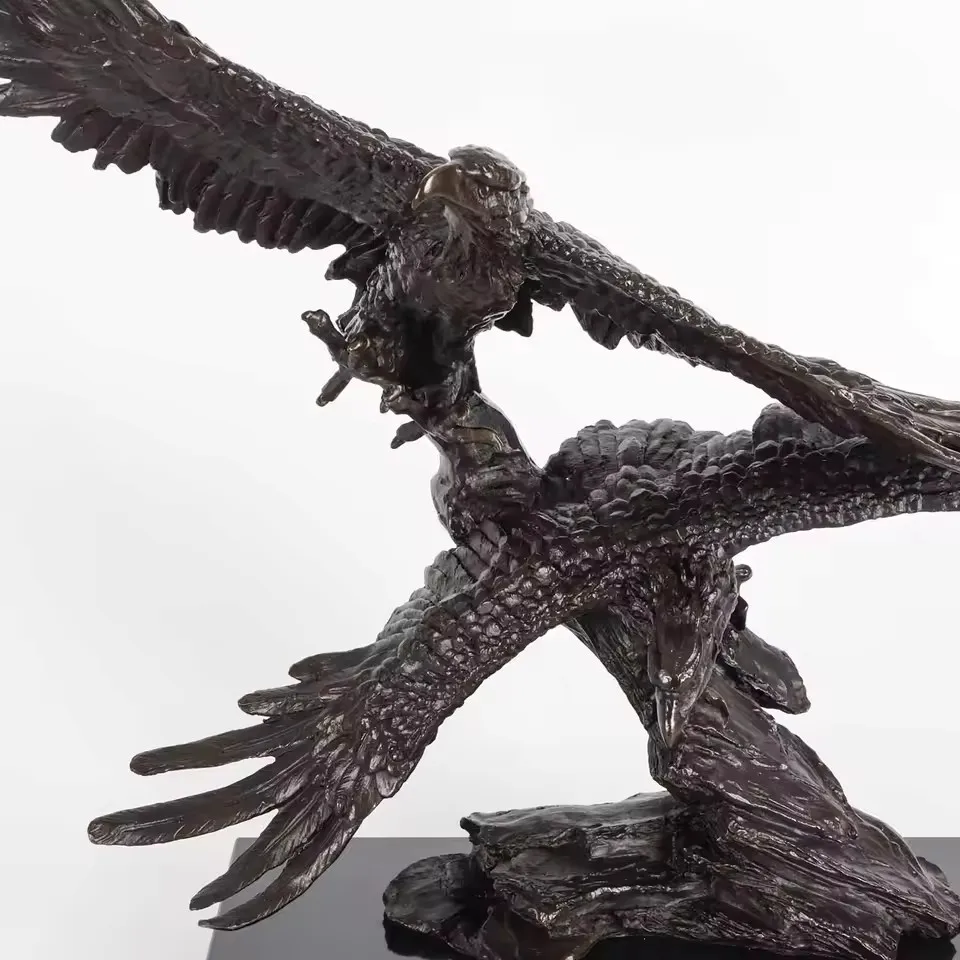 Bronze Couple Eagle Falcon Statue Animal Bird Sculpture Marble Base Gorgeous Home Office Decor Business Gift view 4