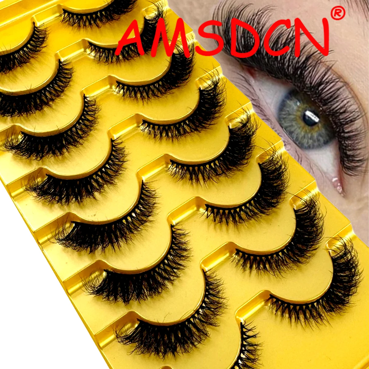 AMSDCN New 8 pairs Cat eye Eyelashes 3D Natural False Lashes 5d Fluffy Soft Cross Manga Lashes Wispy Natural Eyelash Extension M