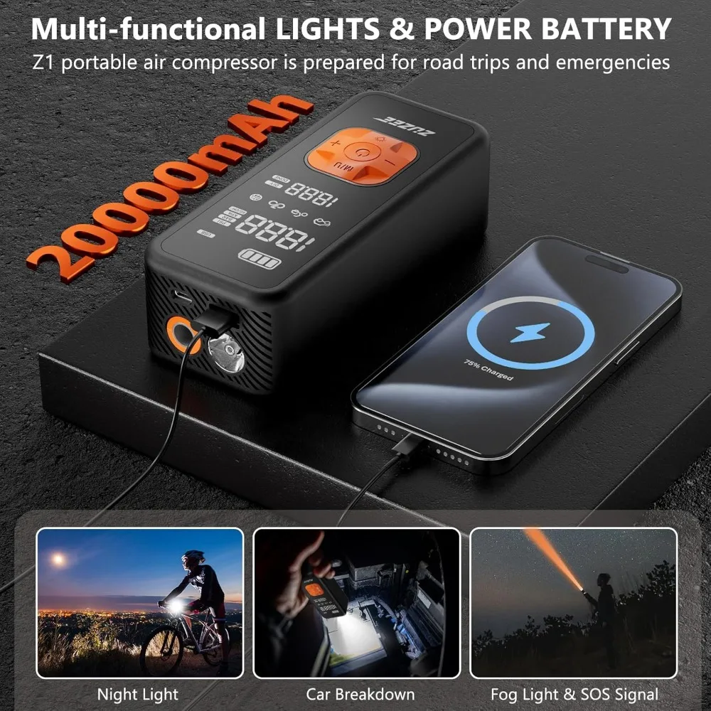 車用ポータブルエアコンプレッサー：デジタル圧力計とLEDライト付きの高速150PSIタイヤインフレーター