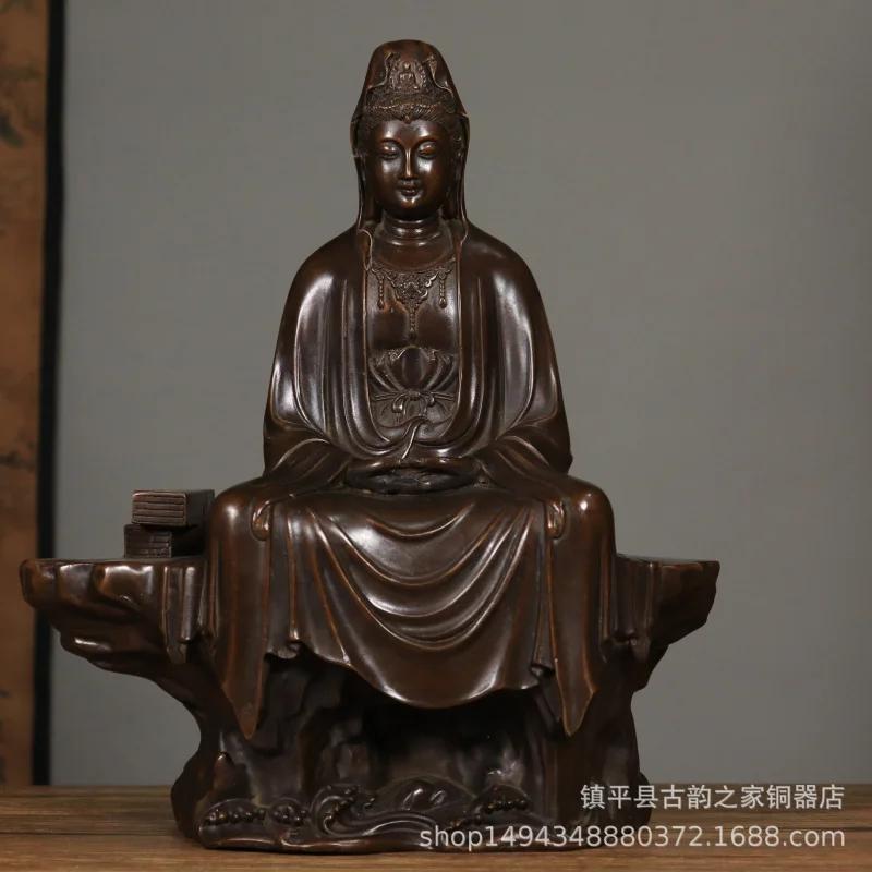 Pure Copper < Zi Zi. >   Nanhai Guanyin Bodhisattva Buddha Statue Ornament Craft Gift Decoration