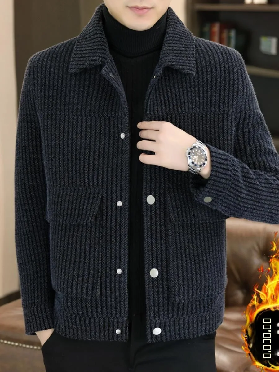 

Новая мужская утепленная хлопковая шерстяная куртка из двустороннего твида, приталенная, в полоску, короткая, в корейском стиле, модное пальто