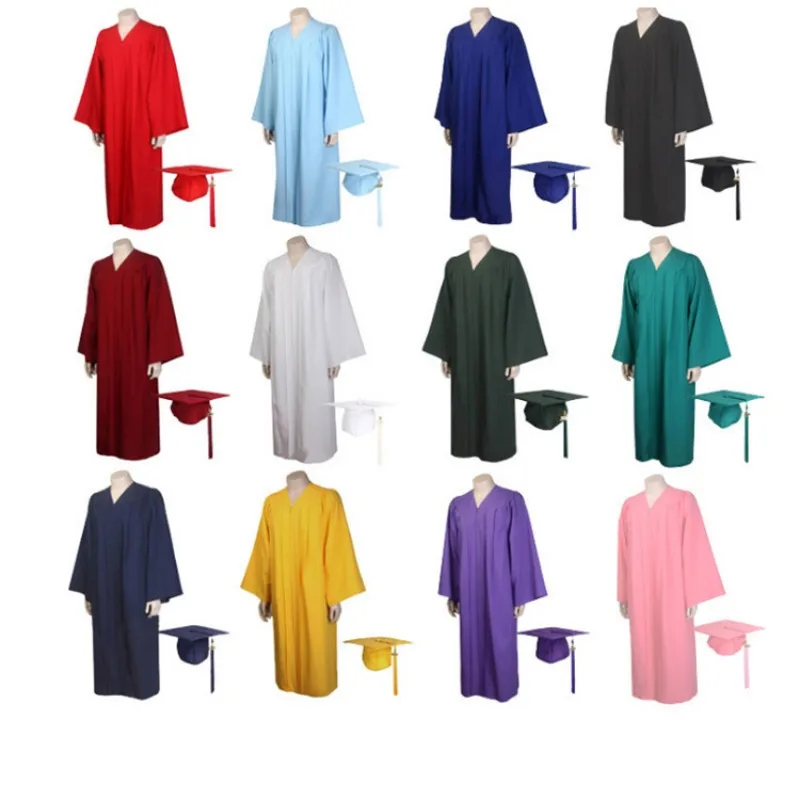 2024 New Woven Baccalaureate Gown American Style Adult University Graduation Academic Dress Solid Color Robe Hat Set