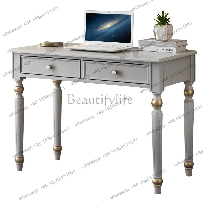

American light luxury solid wood desk European gray French cream style
