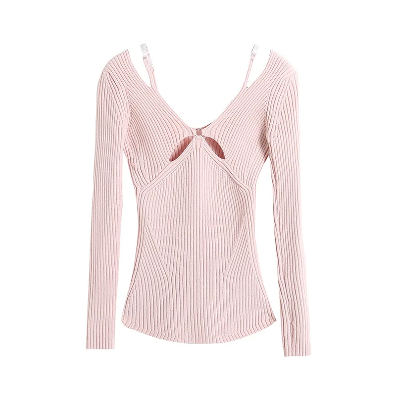 Lux Cotton Blouse Desire Shoulder Strap Sweater Women's Retro Slim Stretch Off-Shoulder Small Shirt Hollow Out Beauty