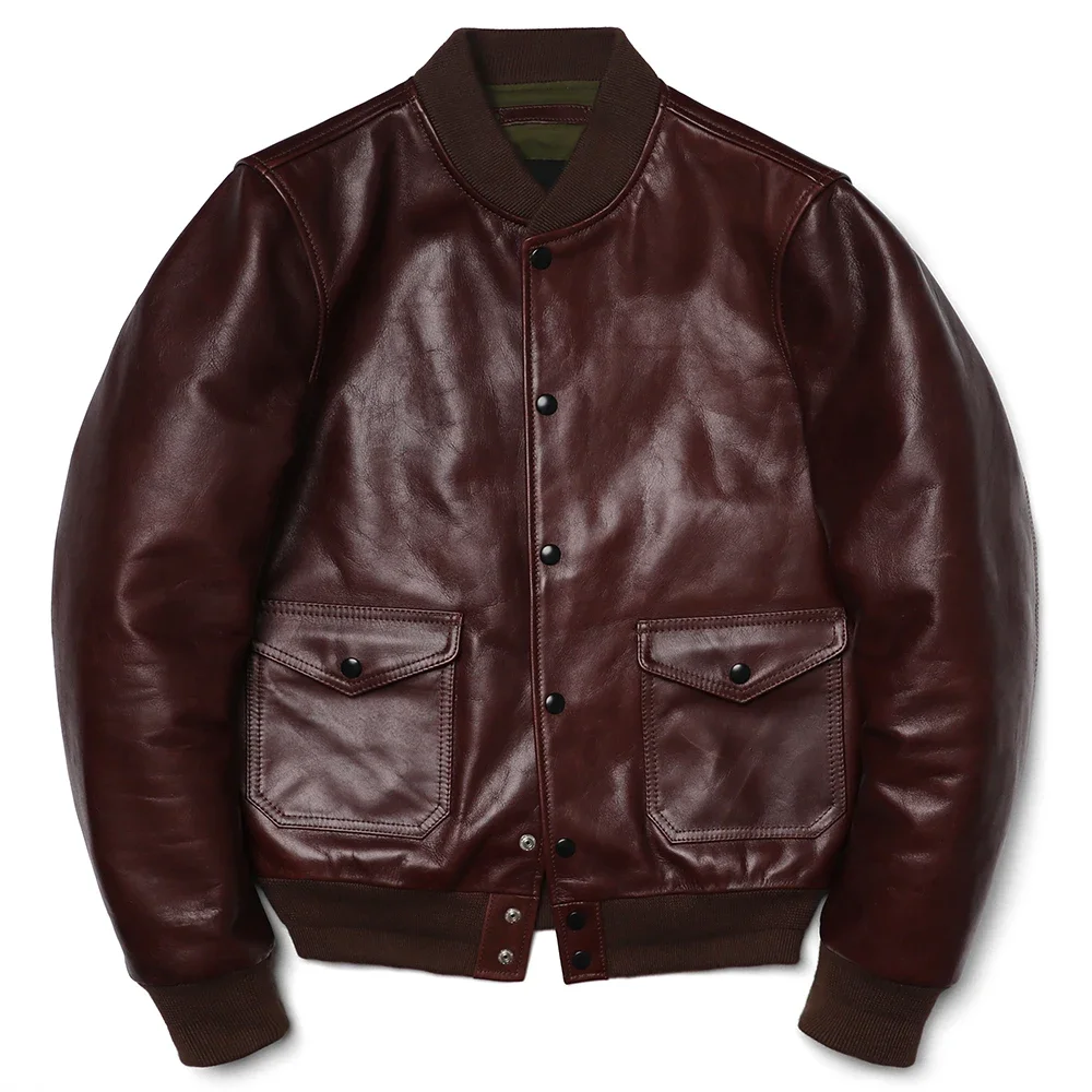 Wine Red Classic A1 Flight Jacket Man Genuine Leather Jacket Men's Oil Wax Natural Cowhide Amekaki Retro Clothes