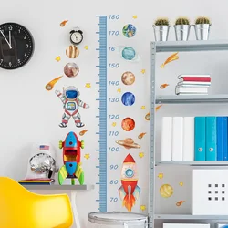 Cartoon Astronaut Rocket Height Scale Wall Sticker Kids Room Decoration Mural Children Bedroom Self-adhesive Home Decor Decals