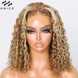 Unice Hair Blonde Highlight Water Wave Bob Wig 7x5 Bye Bye Slip Pre Cut Pre Bleached Glueless Wigs Human Hair Ready To Wear