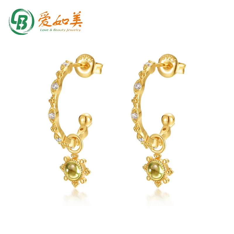 

Popular Small Flower Olivine Ear Hook Niche Design 18K Gold PT950 Platinum Silver Plated 7-layer Gold Plated Earrings