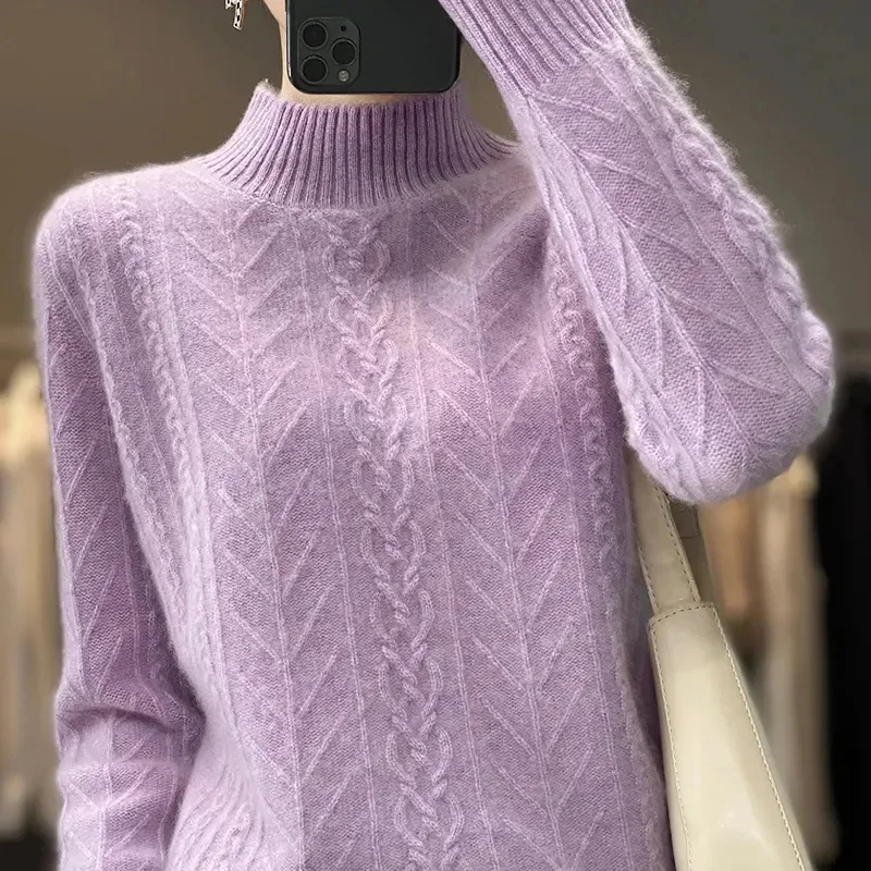 Women Sweater Autumn Winter Turtleneck Knitwear Korean Casual Solid Bottoming Shirt Fashion Knit Pullovers Pink Warm Jumpers