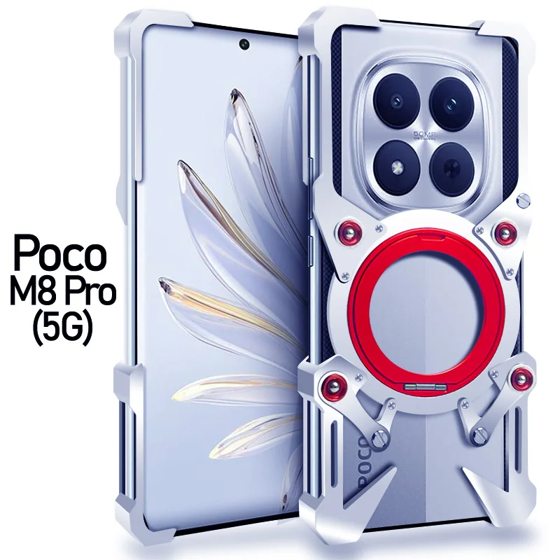 

Luxury punk style 360° Rotating bracket metal Back Cover For Xiaomi Poco M6 M7 M8 Pro Plus 5G 4G Magnetic shockproof Phone Case