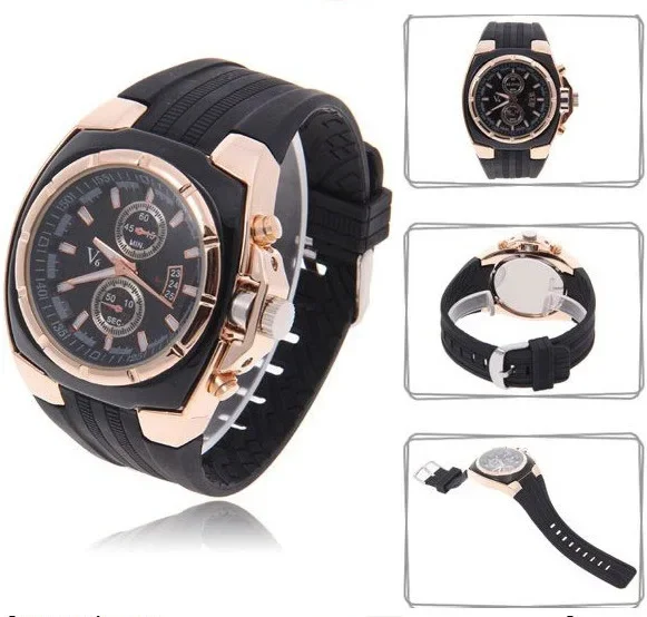 V6 0048 Fashion Outdoor Men Cool Watch Silicone Military Sports Analog Quartz Wristwatch Business Man Clock montre homme