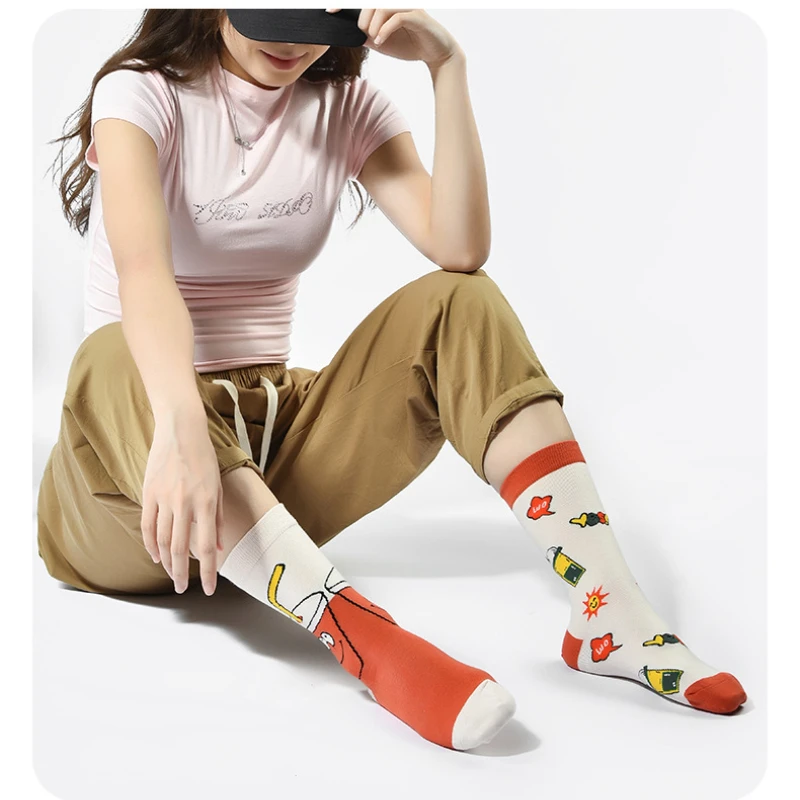 AB Cartoon Hamburg Animal Fashion Fun Socks Asymmetric Pattern Street Versatile Medium Personalized Graffiti Cotton Socks