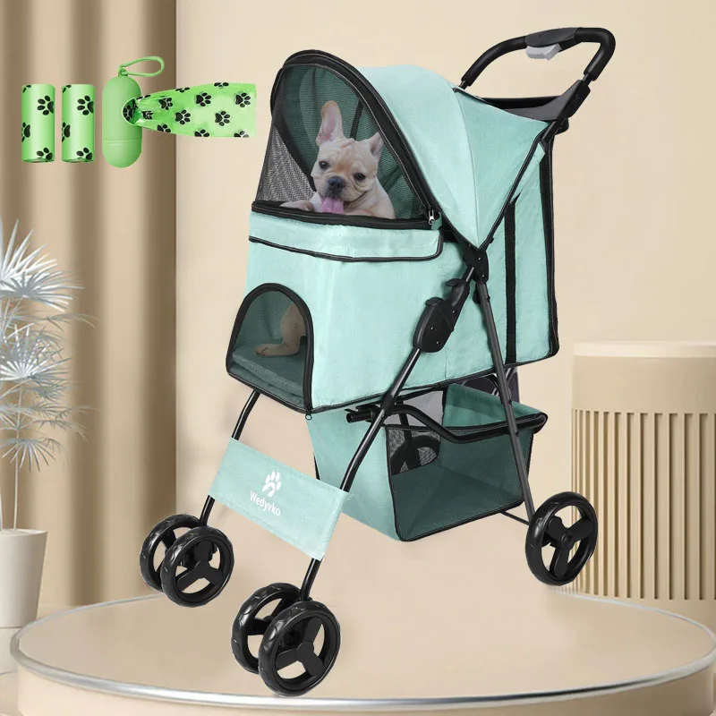 Wedyvko Pet Stroller Foldable Dog Puppy Stroller with Brakes Storage Basket Portable Cup Holder for Small to Medium Dogs