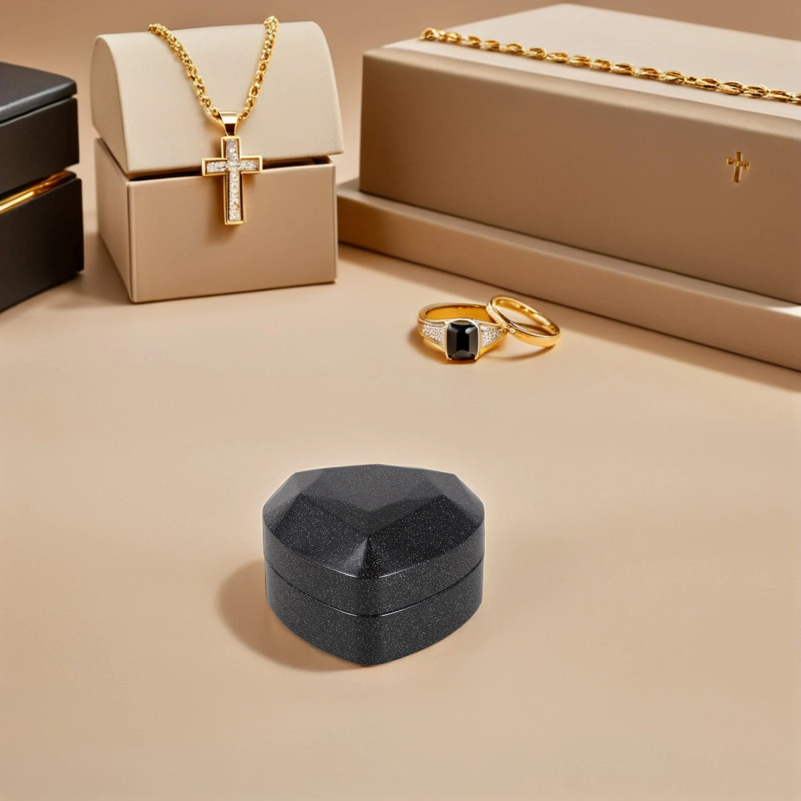 

Heart Shape LED Light Engagement Ring Box Facet Jewelry Gift Case Proposal Wedding Anniversary Bridal