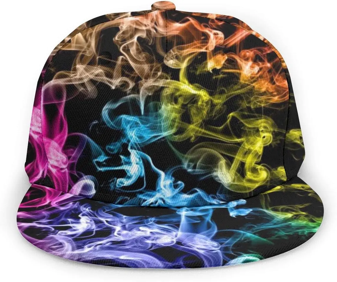 Baseball Cap Men Women - Colored Smoke Adjustable 3D Printed Snapback Flat Bill Hip Hop Hat