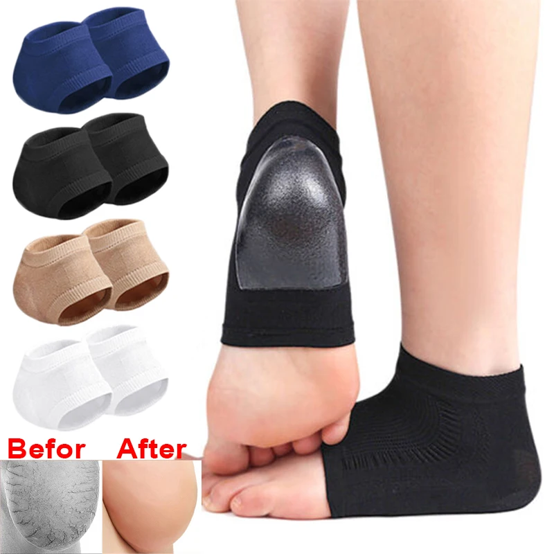 Gel Silicone Heel Protector Sleeve Heel Pads Heel Cups Plantar Fasciitis Support Feet Care Skin Repair Cushion Half-yard Socks