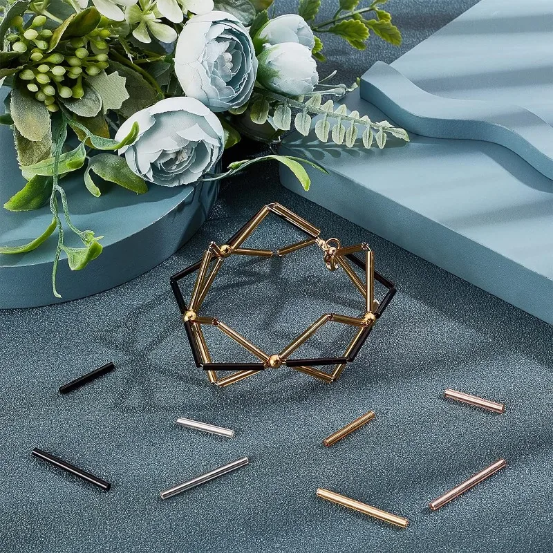 64g Opaque Glass Bugle Beads 30mm/20mm Bugle Seed Beads Tube Loose Beads for Jewelry Making- Metallic Color