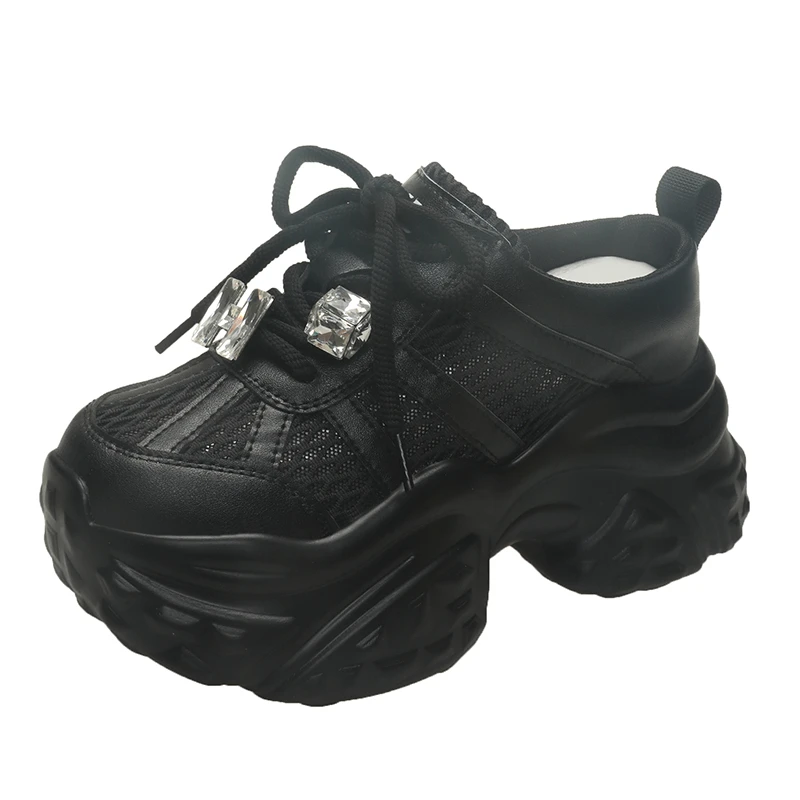 

Женские кожаные сандалии-шлепанцы на платформе 9 см с открытым носком, в богемном стиле, со стразами, на танкетке, модные, без застежек