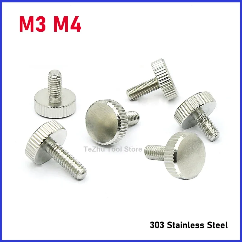 

5pc Thin Flat Head Knurled Thumb Screw M3 M4 303 Stainless Steel Knurling Hand Tighten Computer Screws GB835