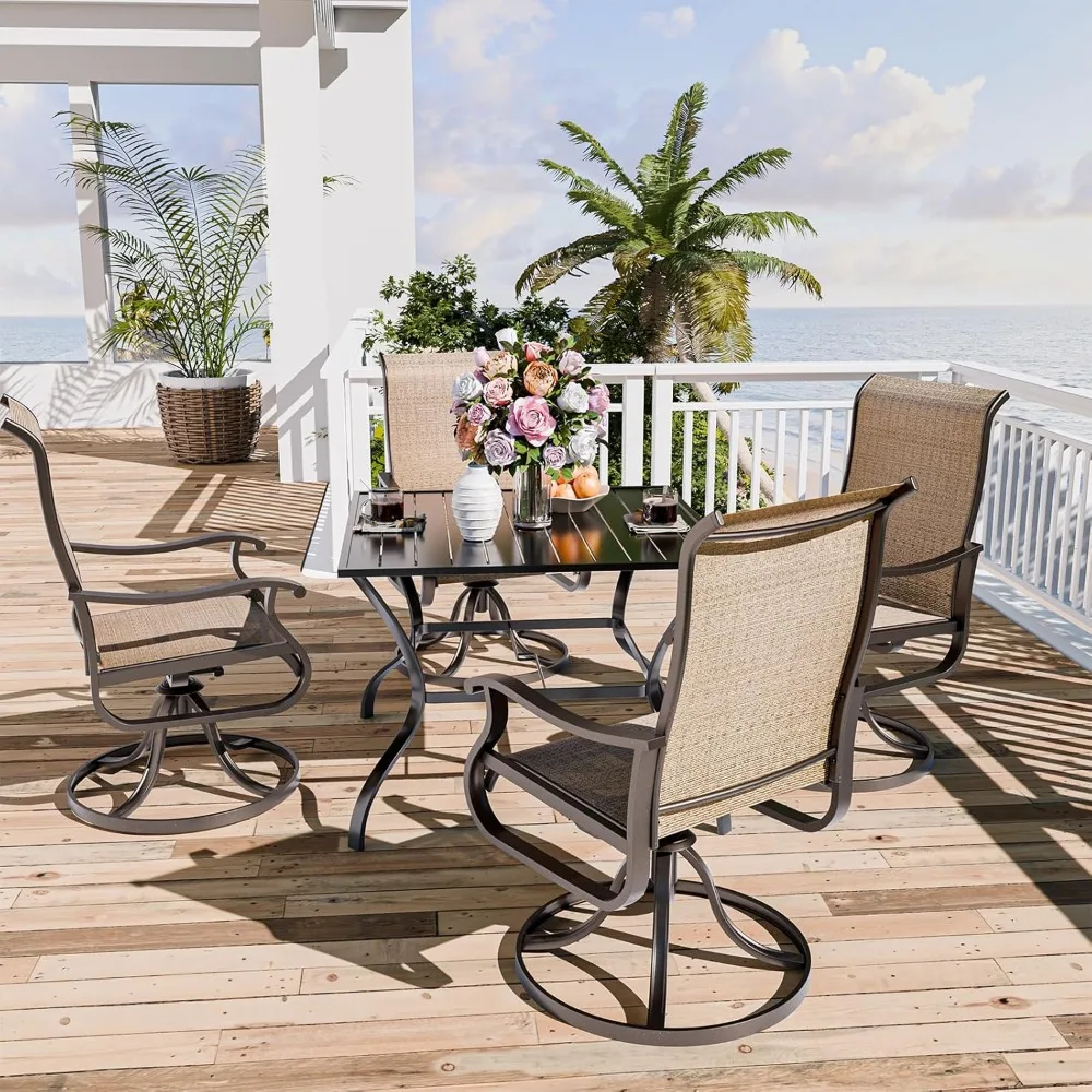 Patio Swivel Dining Chairs Set of 4, Outdoor Swivel Chairs High Back with All Weather Textilene Metal Rocking Frame for Lawn