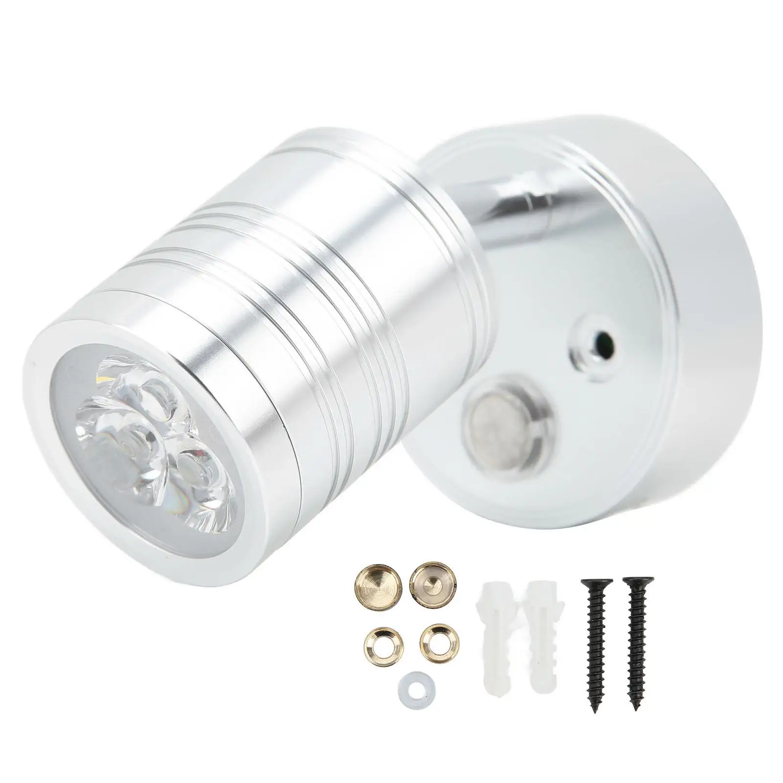 

Interior Reading Spotlight Chrome Aluminum Alloy Warm for White Lamp Adjustable Touch Dimmer 90° Rotatable LED RV Reading Light