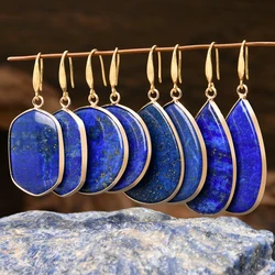 Natural Stone Lapis Round Water Droplet Dangle Earrings Bohemian Wome's Delicate Trendy Banquet Party Handmade Jewelry