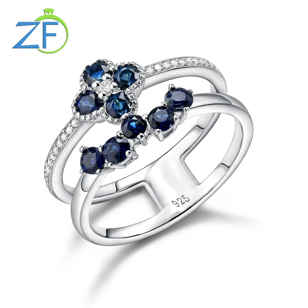 GZ ZONGFA Genuine 925 Sterling Silve Cross Rings for Women Natural Sapphire Diamond 1Carat Sparkling Anniversary Fine Jewelry