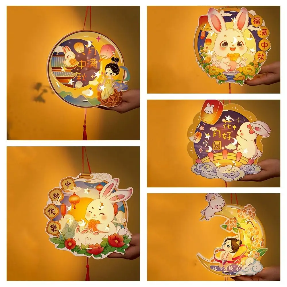 Cartoon Rabbit Lanterns Luminous Glowing Mid-Autumn Festival Lantern Chinese Style Handmade Lantern DIY Material Package
