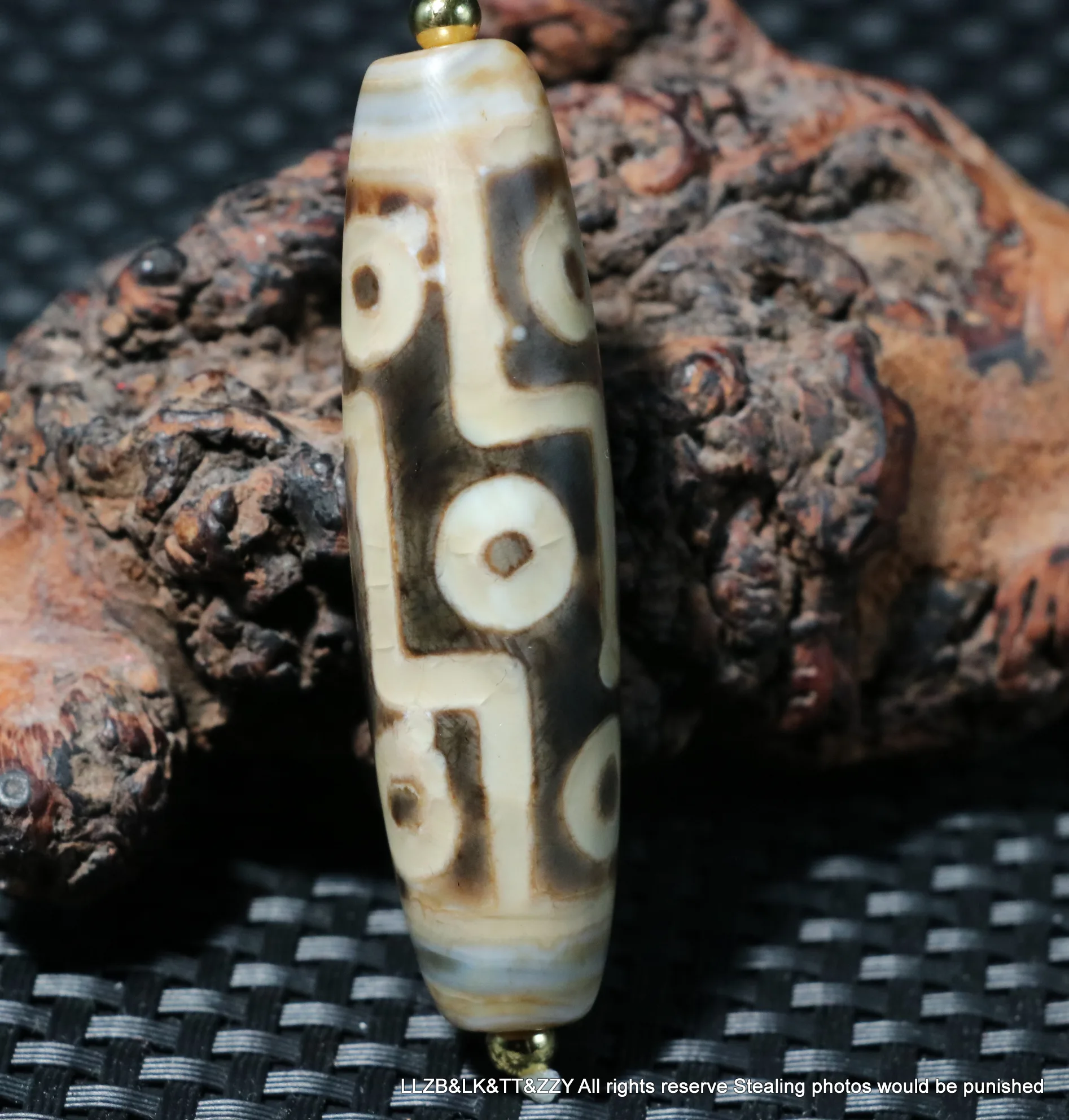 An Ultra Energy Tibetan Old Agate Fold Line 9 Eyed Kingdom Large dZi Bead Amulet Pendant Talisman UPD220607A4