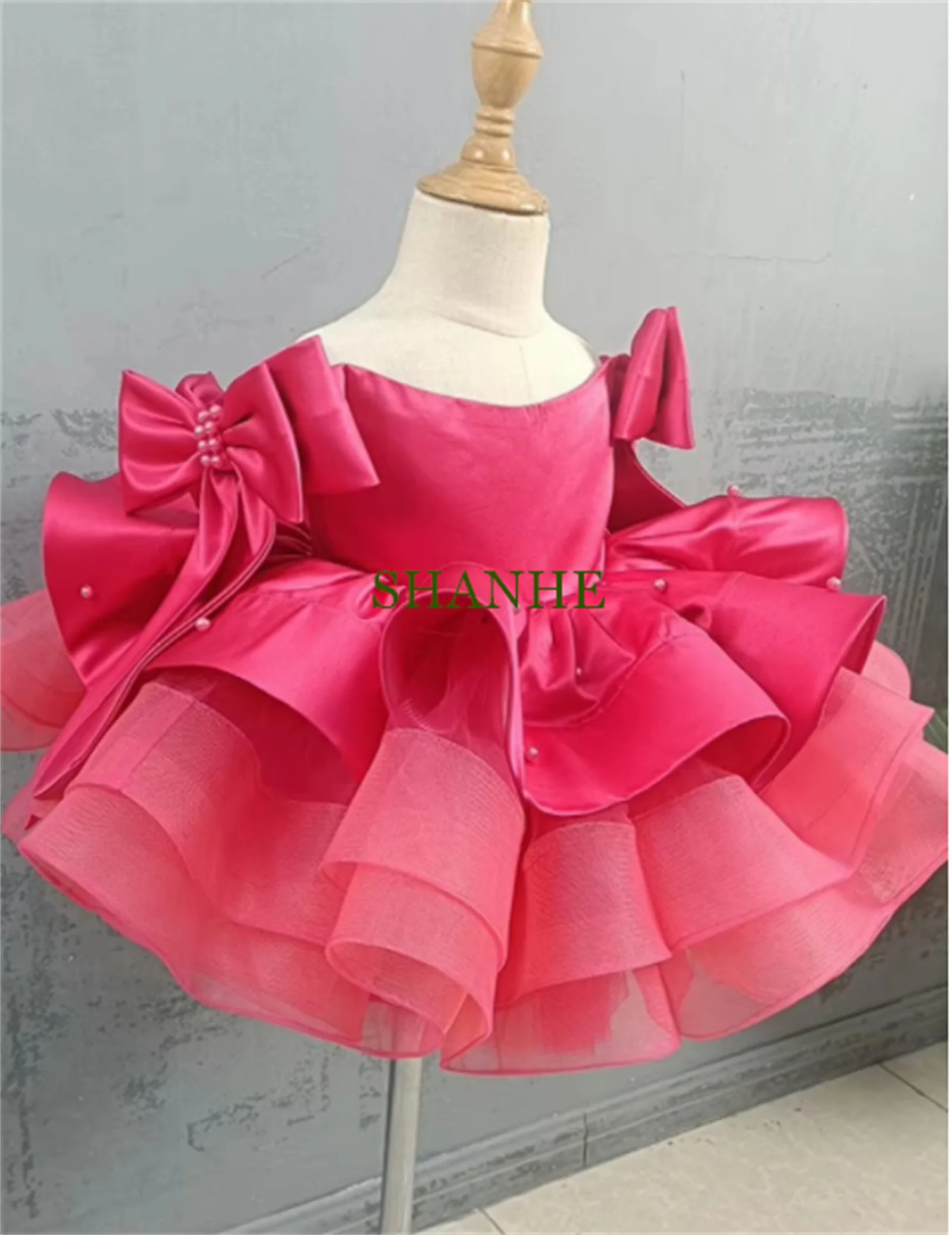 

Red Puffy Flower Girl Dress Off Shoulder Infant Tutu Outfit First Birthday Gown Cute Girl Party Dresses