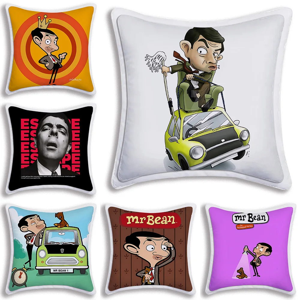 Mr. Bean Pillow Covers Cartoon Sofa Decorative Home Double-sided Printing Short Plush Cute Cushion Cover