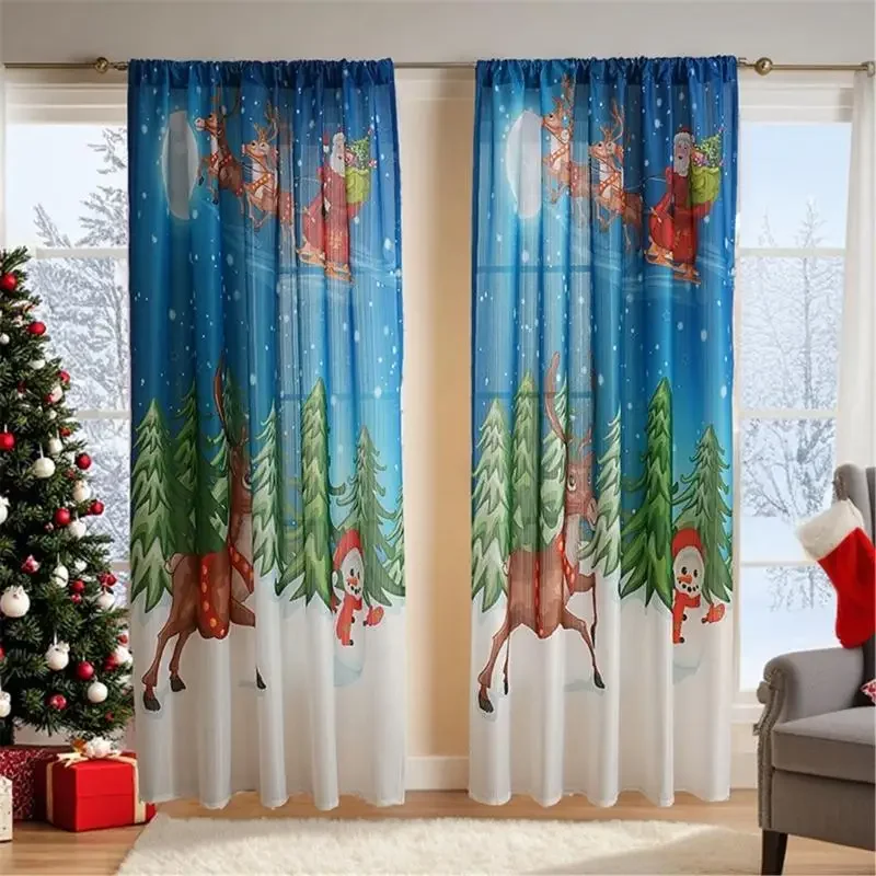 Festival Holiday Blackouts Curtains Christmas Tree Designs Polyester Easy Caring Sturdy Home Decoration Y5GB