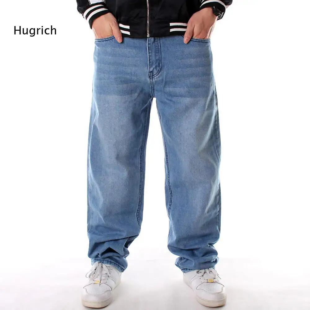 Mens Relaxed Baggy Fit Denim Jeans Light Blue Washed Finish Straight Wide Leg Structure For Casual Street Style Dressing