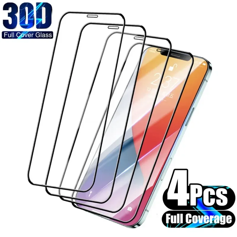 4 Stuks Volledige Cover Gehard Glas Voor Iphone 11 13 12 Pro Max Mini Xs X Xr Screen Protector Op iphone 11 12 13 7 8 Plus 6 6S Se 2020 Glas