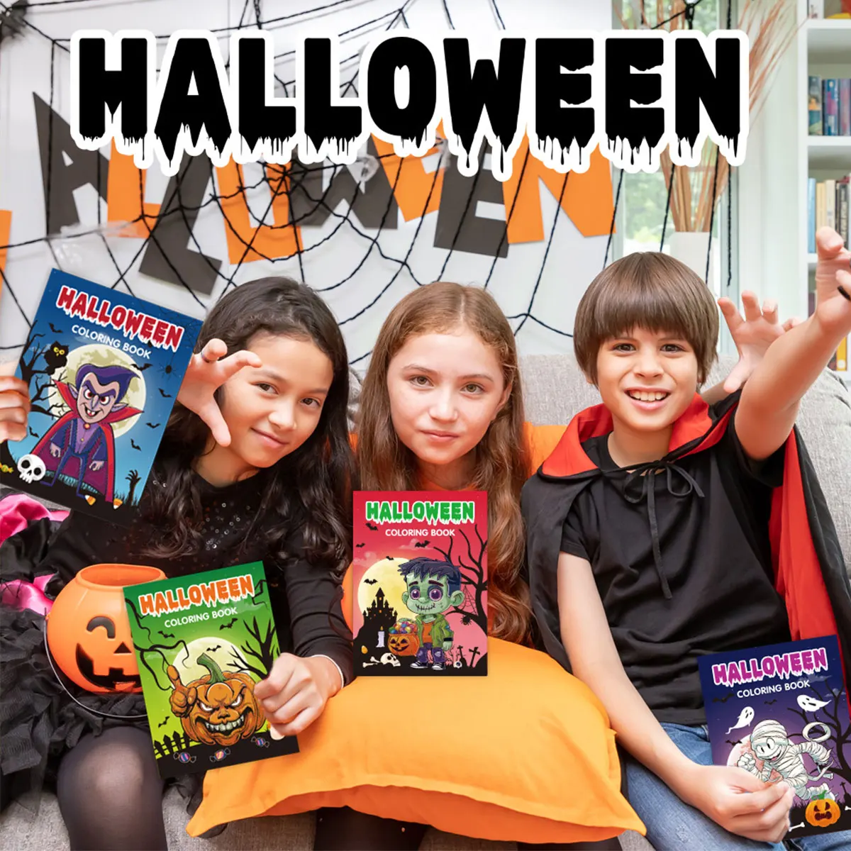 Libro da colorare di Halloween: pittura semplice, disegni in grassetto, tempo libero per la casa degli adulti, genitori: bambini fai da te, creatività e sollievo dallo stress