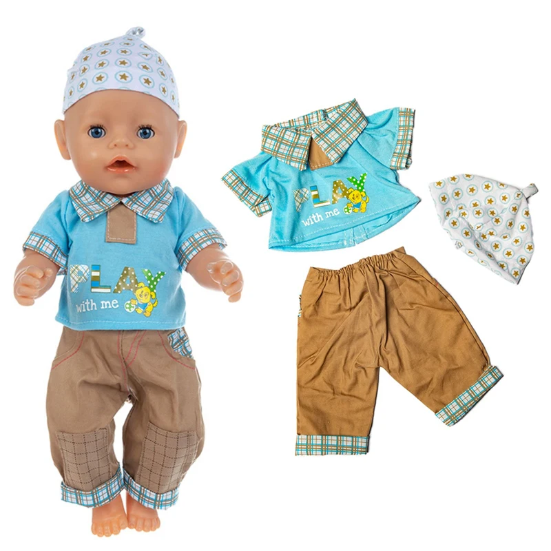 doll clothes set for 43 cm Baby Doll Boy shirt and pants hat  17 inch doll outfit