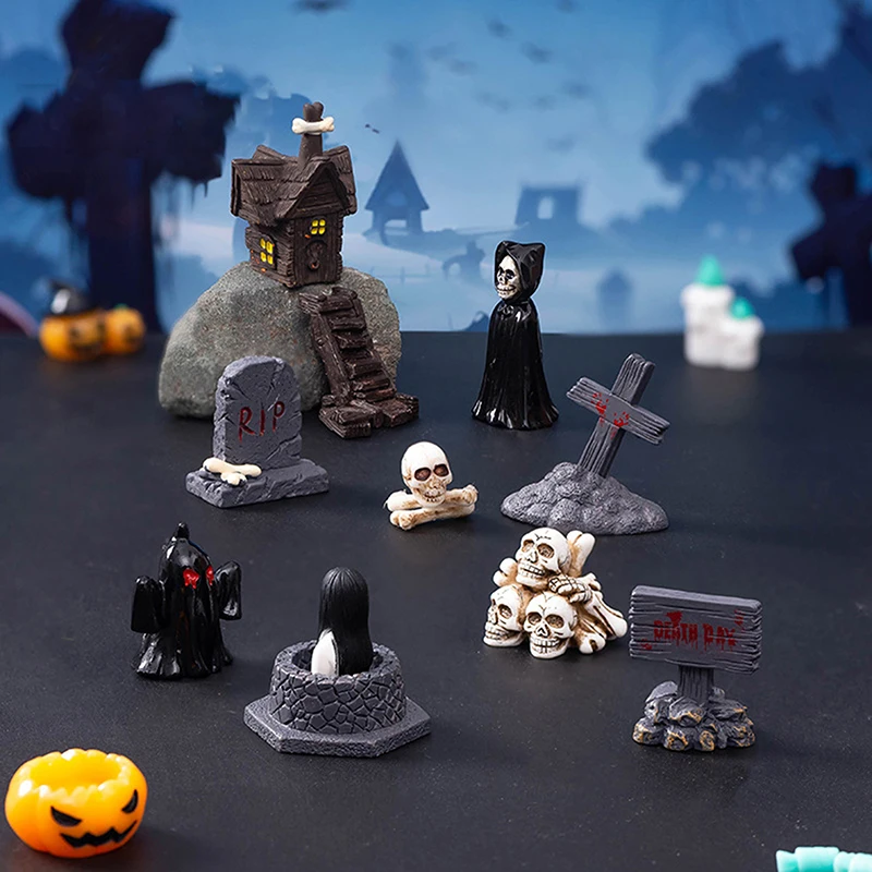 Halloween Micro Landscape Miniature Figurines Resin Craft Mini Fairy Garden Ornaments Cute Pumpkin Ghost Vampire Decoration