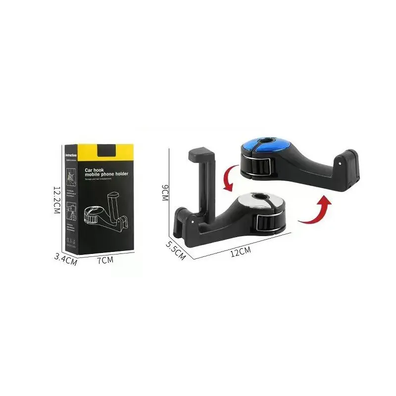2-in-1 Car Rear Seat Headrest Phone Holder Easy Install Hidden Lock Hook for 4.7-6.9 Inch Phones Road Trip Use